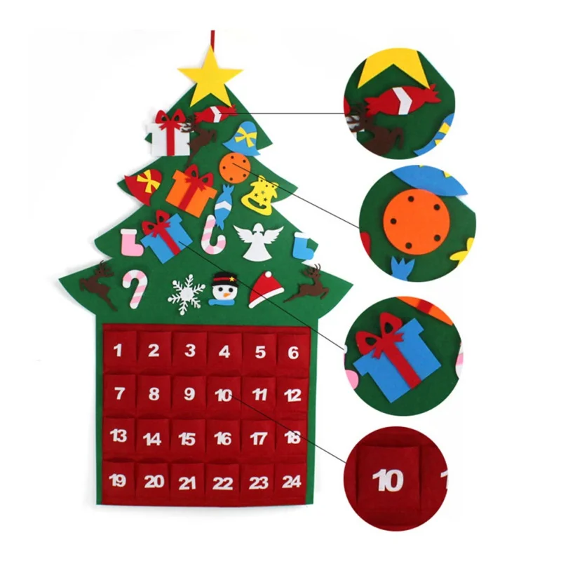 Cute Felt Hanging Fabric Christmas Tree Advent Calendar with Pockets for  Xmas Decorations Child Kid Toys Gift - AliExpress