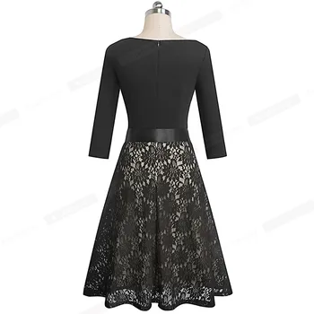 Nice-forever Retro Vintage Lace Patchwork with Sash Dresses Cocktail Party Flared Women Dress BTYA160 Sadoun.com