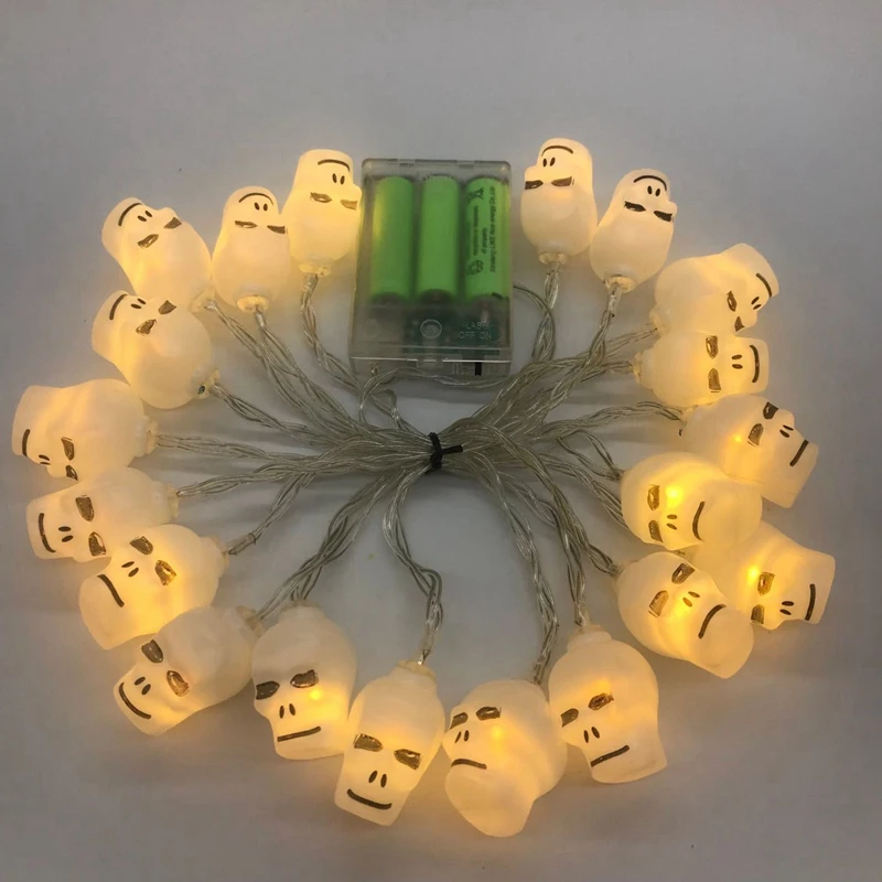 20LED Skull Ghost Halloween Decoration Battery Powered Skull String Lights for Festival Party Show Cosplay Garden Outdoor