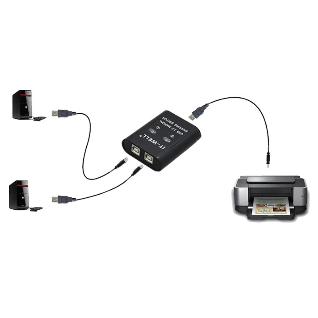 USB 2.0 Manual Sharing Switch KVM Selector 2 Port HUB For PC Scanner Printer