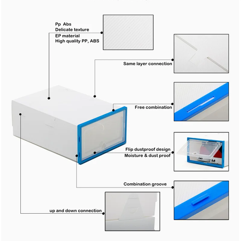 6pcs Transparent Shoe Box Shoes Organizers Plastic Thickened Foldable Dustproof Storage Box Stackable Combined Shoe Cabinet Sale