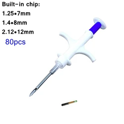 Kit de seringues pour animaux X80, transpondeur à micropuce 1.25x7mm, identification des poissons, Rfid, puces pour animaux domestiques 1.4x8mm, puce d'identité de chien, aiguille pour bétail 2.12x12mm 