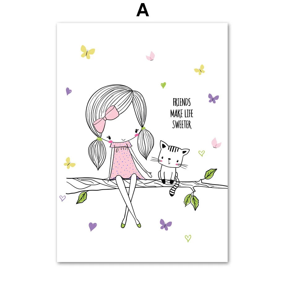 Cartoon-Pink-Princess-Girl-Nordic-Posters-And-Prints-Wall-Art-Canvas-Painting-Wall-Pictures-Kids-Baby (3)