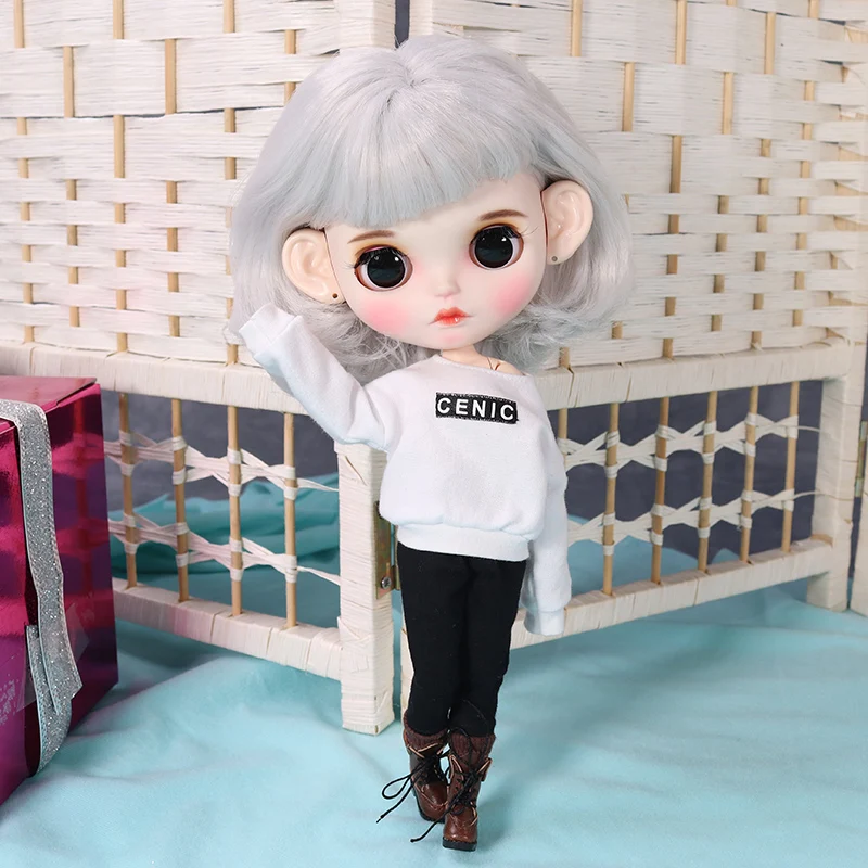 Одежда Blyth doll белый свитер с буквенным принтом и черные леггинсы костюм для ICY Licca