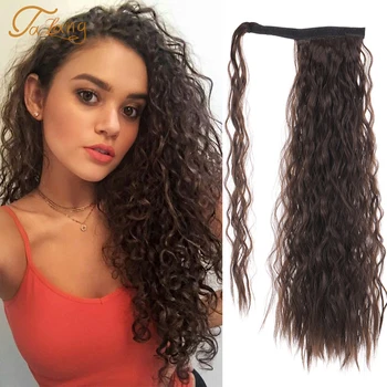 

TALANG Curly Ponytail Extension Synthetic Wrap Around Magic Paste Ponytail Corn Clip in Hair Extensions For Women