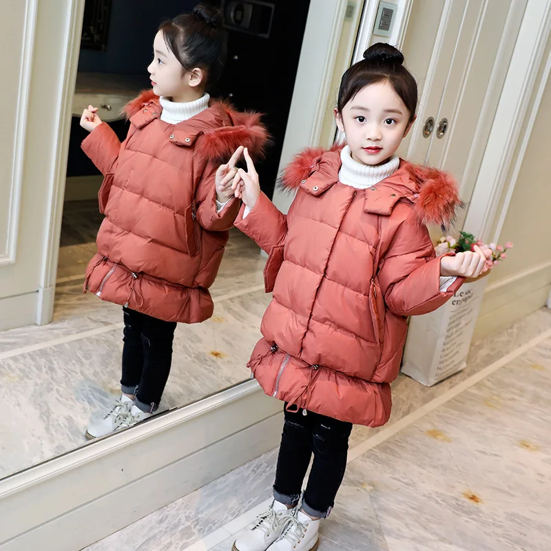 

Girls Winter Cotton-Padded Outerwear & Coats Kids Warm Clothes Fashion Fur Collar Children Winter Thickening Jacket