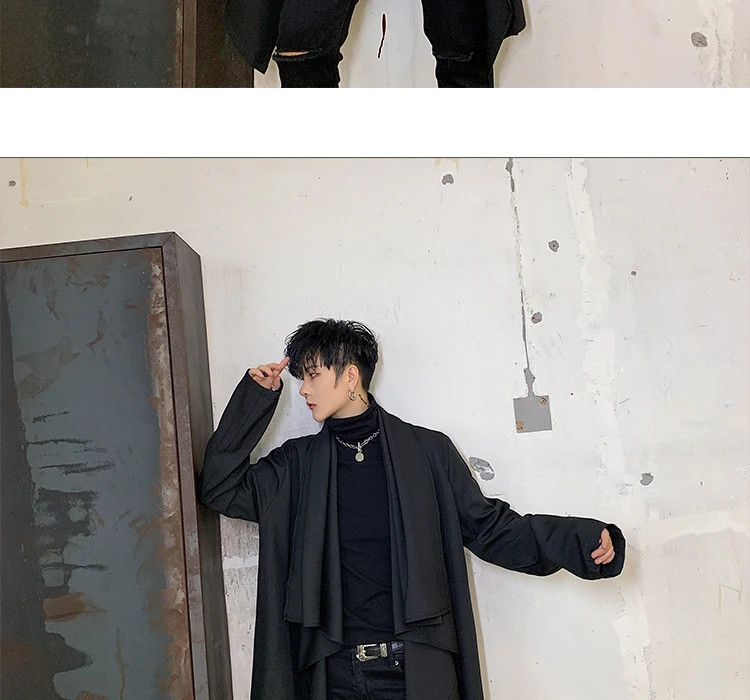 В стиле «хип-хоп», длинный плащ для мужчин в Корейском стиле Модные широкий воротник кардиган мужской винтажный, готический, в стиле панк длинная куртка пальто