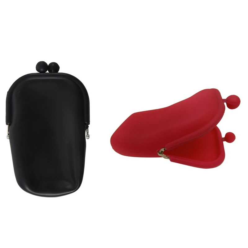 

2Pcs New Style Silicone Cosmetic Makeup Bag Coin Purses Wallet Cellphone Bag Black & Red