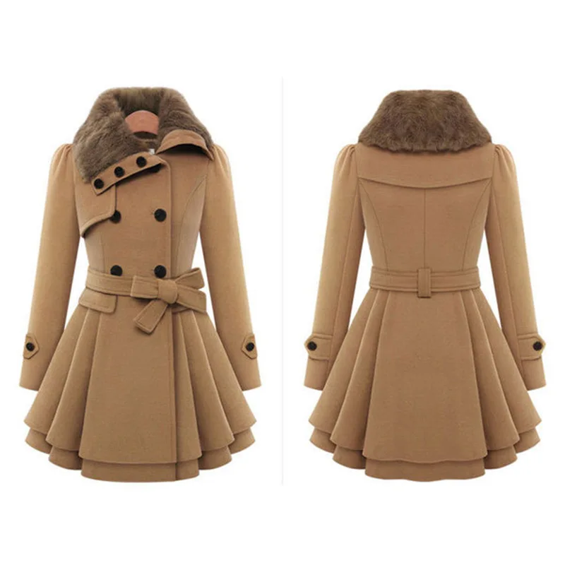 

New Style European And American Women's Slim Fit Mid-length Woolen Jacket Hot Selling Double-breasted Thick Coat