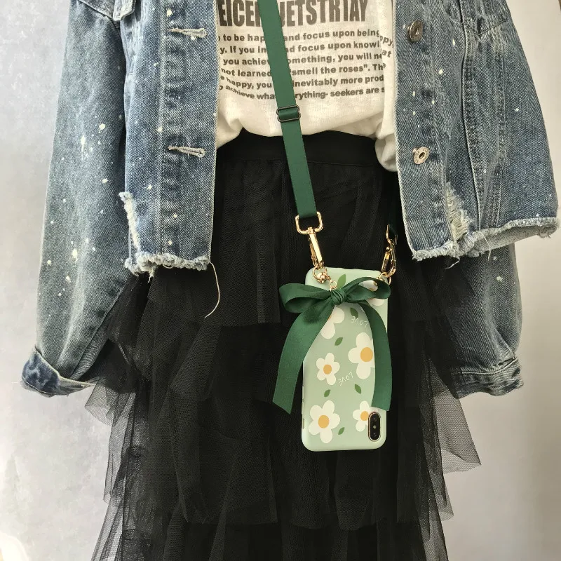 

Simple Cute flowers Bow cloth Crossbody strap bag phone case for iphone XS MAX case for iphone X XR 6 6S 7 8 plus 7plus cover