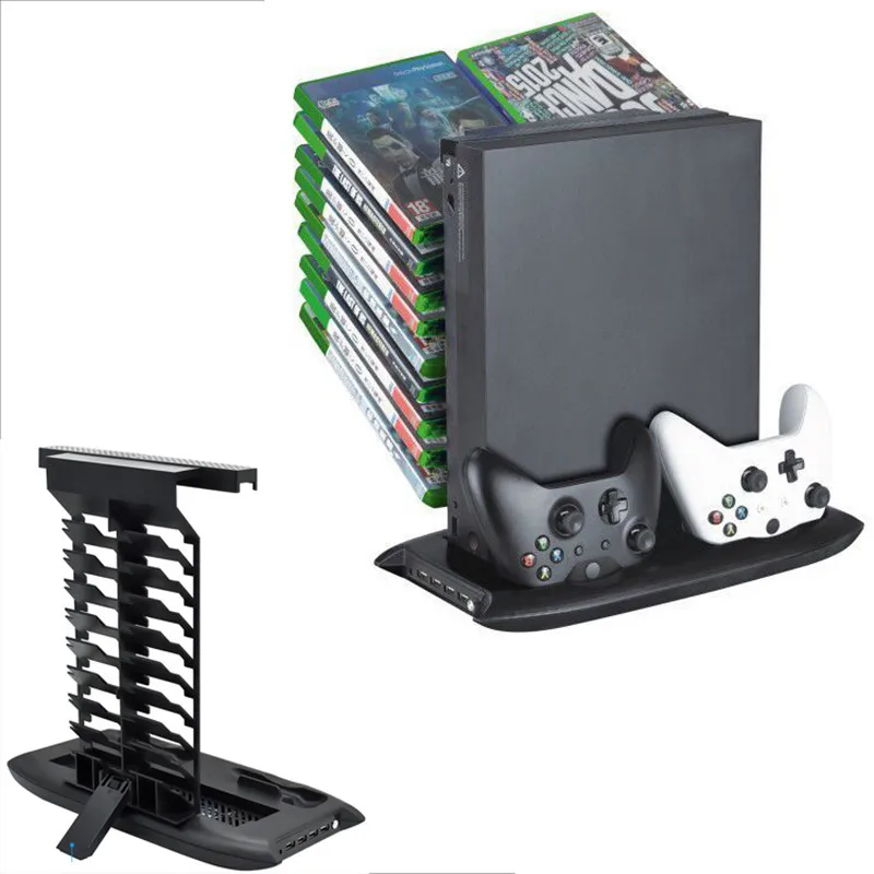 

For Xbox One X Vertical Stand Base Cooling Fan Game Discs Storage Tower Mounts & Controller Charging Dock Station Charger ONEX