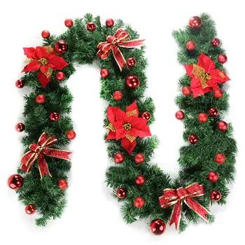 

2.7M Christmas Garland Fireplace Stairs Gold Baubles Flowers Xmas Tree Decor