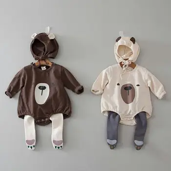 

2020 Baby Autumn Clothing 0-24M Newborn Infant Baby Boy Cartoon Bear Print Bodysuit Hat Baby Girl Long Sleeve Jumpsuit Outfits