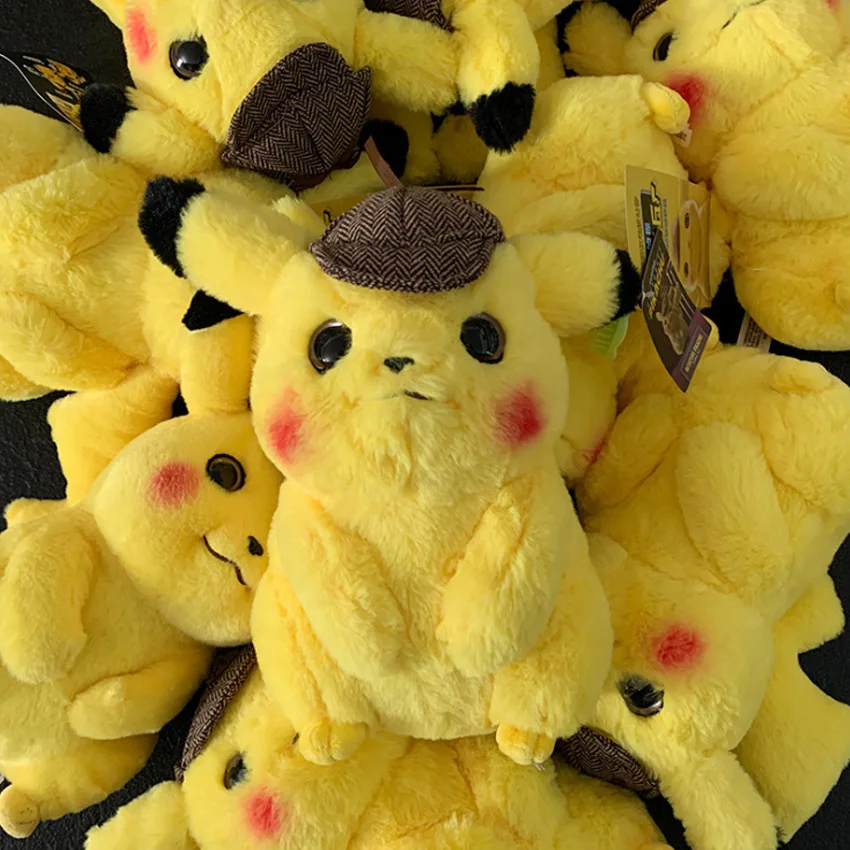 

28cm Pikachu Plush Toy Japan Anime Figure Game Stuffed Dolls Cute Soft Detective Pikachu toys baby Collect toys for kids gift