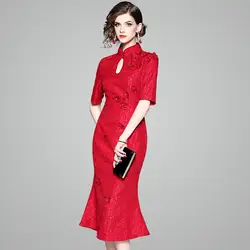 2019 Новый тяжелая работа Бисер Cheongsam модные Винтаж китайские стильные вечерние одежды