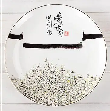 A Chinese landscape painting ceramic dish wall hanging for Home Wall Decor Painting Plates Display Ceramic Craft Round - Color: A