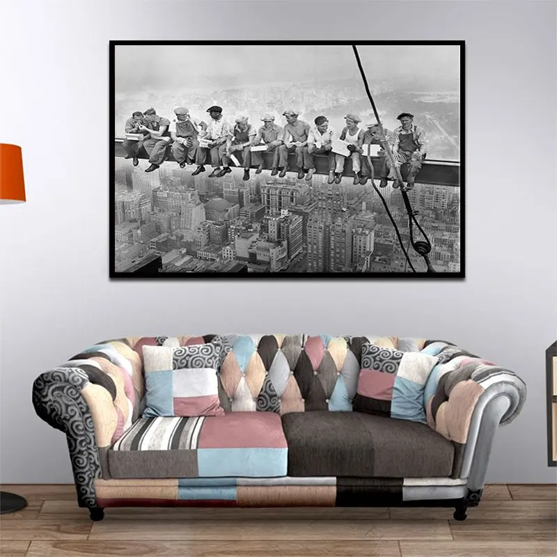 FAMOUS PICTURES LUNCH ATOP A SKYSCRAPER CANVAS PRINTS WALL ART HOME DECORATION 
