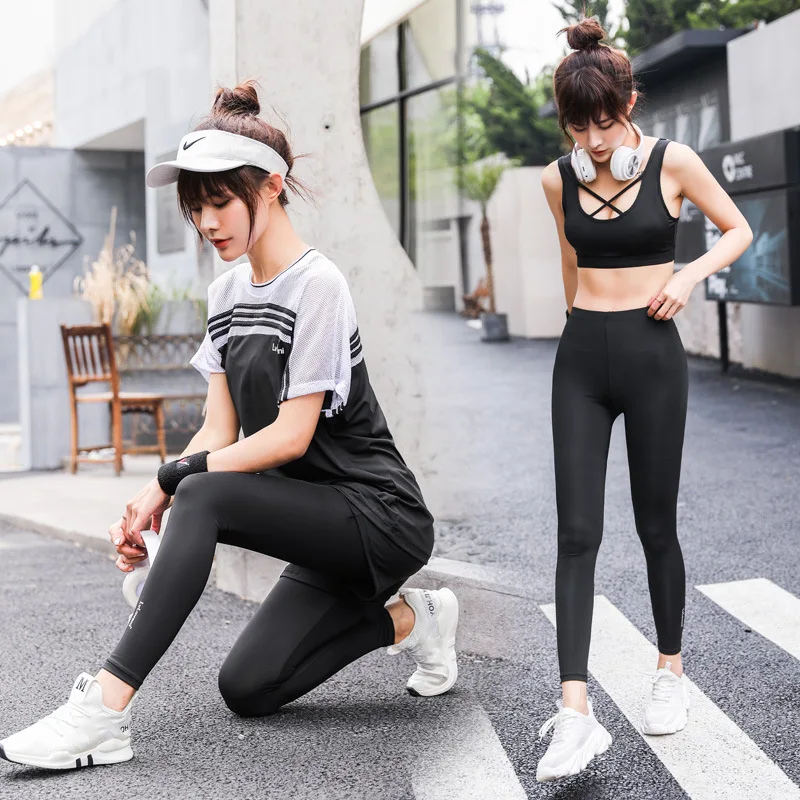 

2019 Summer New Style Four-piece Set Women's Fitness Suit Slim Fit Large Size Loose-Fit Gym Equipment Yoga Clothes Sportswear