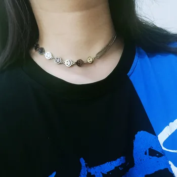 

Personality Smiley Titanium steel Necklace Punk Simple Hip hop Choker Necklace Party Statement Jewelry Gift for Women 2020
