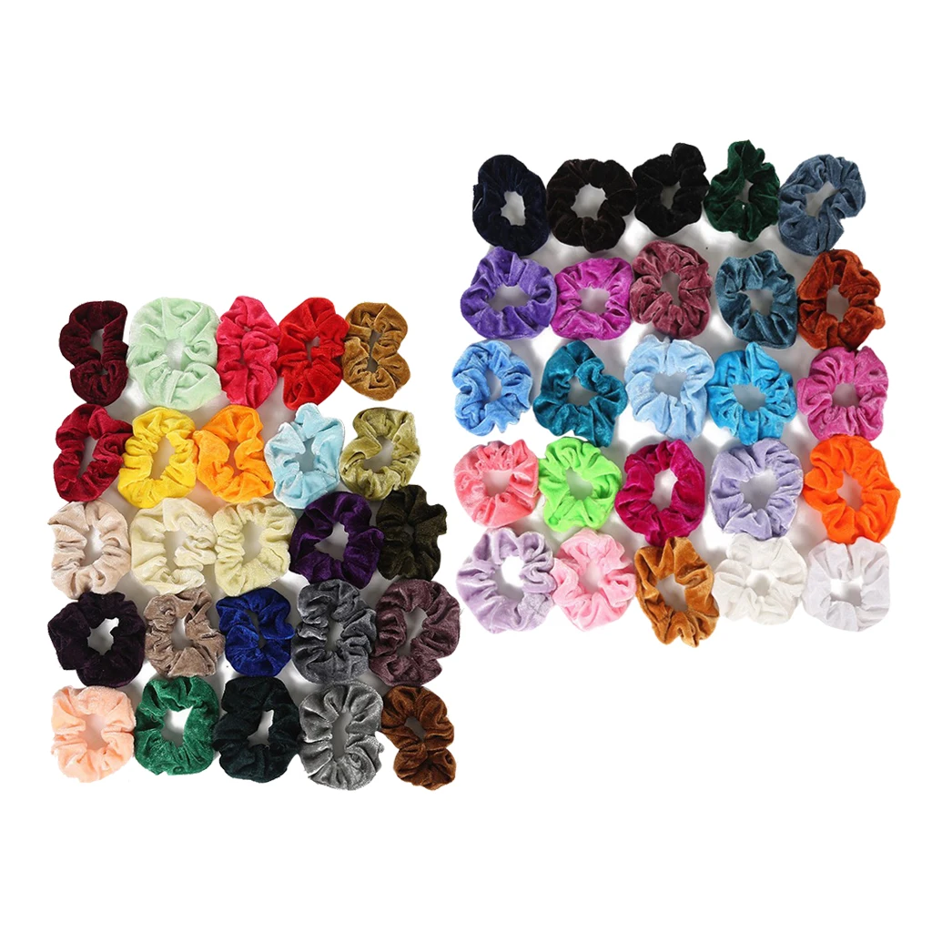 50-Pack Velvet Elastics Bobbles Hair Bands Colorful Hair Tie Ropes Scrunchie  lovely satin Hair bands bright color hair Band