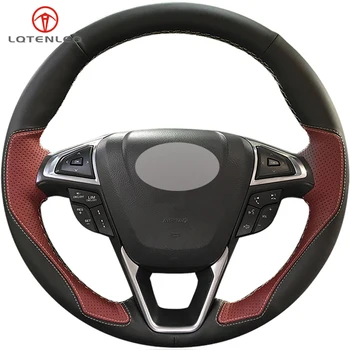 

LQTENLEO Black Wine Red Leather Steering Wheel Cover For Ford Mondeo 2013-2019 Fusion 2013-2019 EDGE 2013-2019 Galaxy 2016-2019