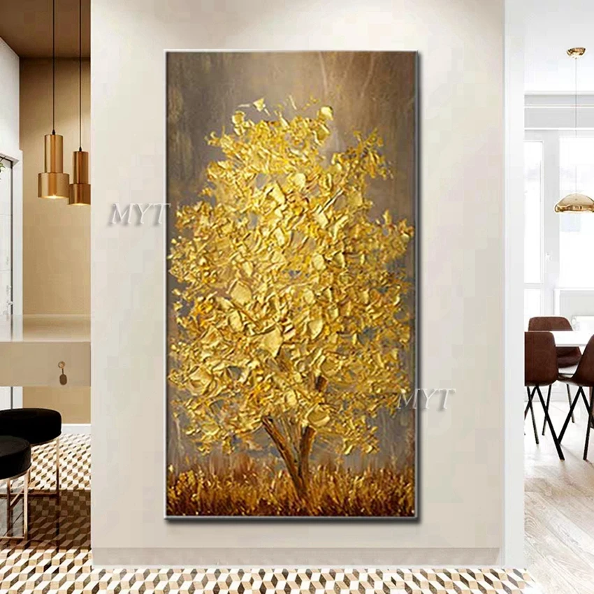 Billige Unframed Hand Gemalt Messer Gold Baum Ölgemälde Auf Leinwand Große Palette 3D Gemälde Für Wohnzimmer Moderne Abstrakte Wand kunst