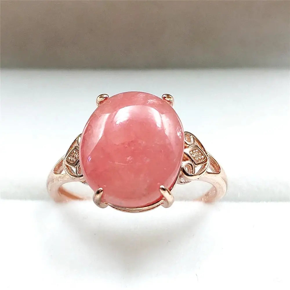 

100% Natural Red Ice Rhodochrosite Crystal 13x11mm Adjustable Ring Rose Gold Beads Love Women Jewelry AAAAA Drop Shipping