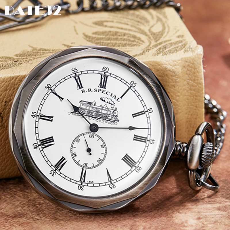 

Roman Numeral Collection Mechanical Pocket Watch Antique High Quality Dial Male Clip Fob Chain Clock for Men Women Dropshipping
