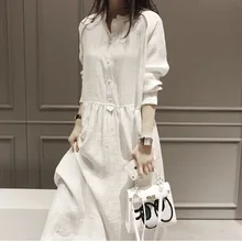 M9120@ Осень стиль корейский стиль длинный рукав свободный и плюс размер юбка хлопок белье платье