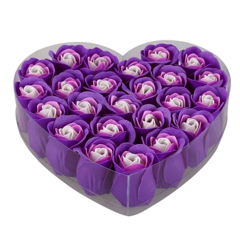 

24 Pcs Purple Scented Bath Soap Rose Petal in Heart Box