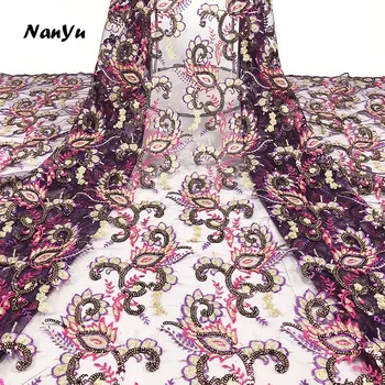 

French Lace Fabric 2020 New Design Flowers Gold Sequins Lace Fabric For Wedding Dress