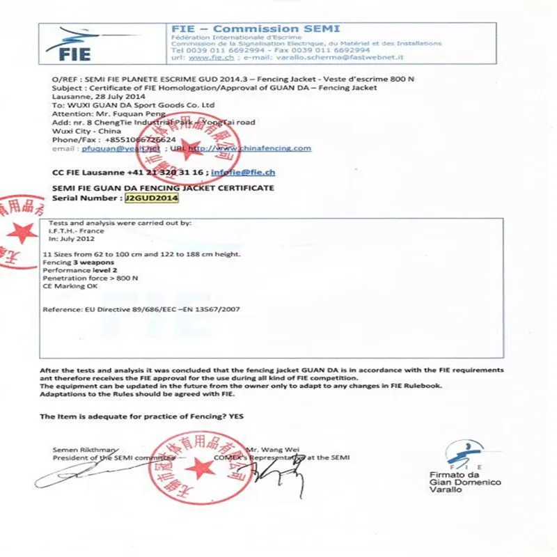 Fencing Jacket FIE Certified FIE 800NW products and accessorries fencing gears,martial arts uniform
