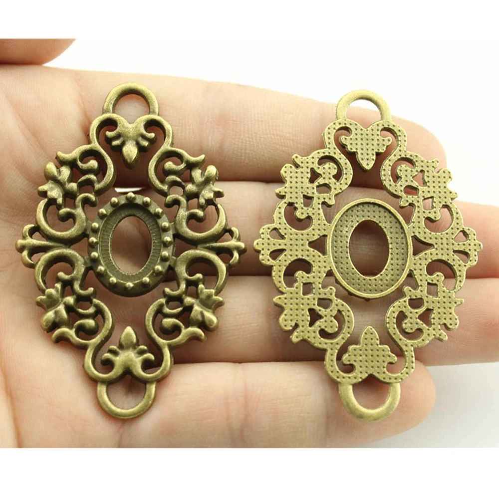 

3pcs 10x14mm Inner Size 62x40mm Outer Size Antique Bronze Color Zinc Alloy Cameo Cabochon Base Setting Connector