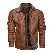 men's fashion winter jacket куртка мужская пуховик Men's Autumn Winter Vintage Turn-down Collar Solid Imitation Leather Coat