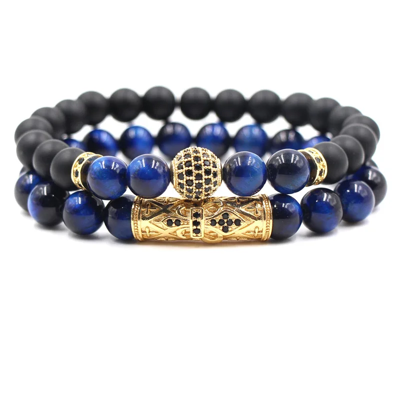 

2 Pieces/set Hot Style 10MM Micro Inset Ball Micro Inset Bend Black Abrasive Stone Lovers Beads Bracelet Bangle 2019