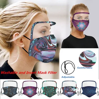

1PC Adult Fashion Print Masks Anti Dust Protective Face Shield Washable Reusable Transparent Clear Window For Man And Women