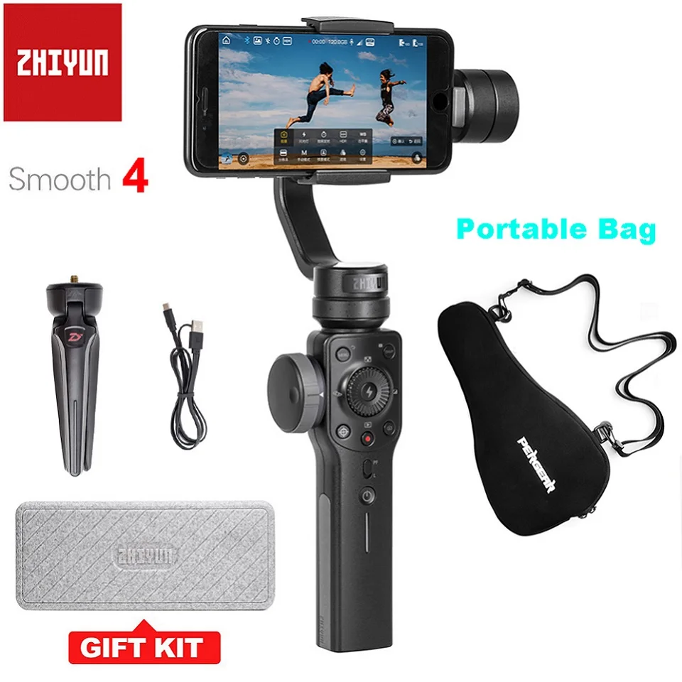 Zhiyun Smooth 4 3-осевой портативный смартфон сотовый телефон видеокамеры Стабилизатор для iPhone X samsung с Портативный сумка чехол PK DJI OSMO Mobile 2 - Цвет: Black Type-C Cable