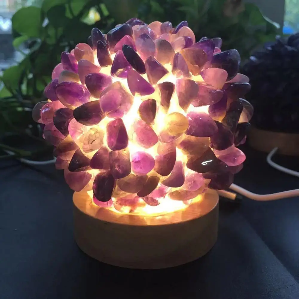 Красивый природного Аметист Роза флюоритовый кварц Кристалл DIY волшебная лампа