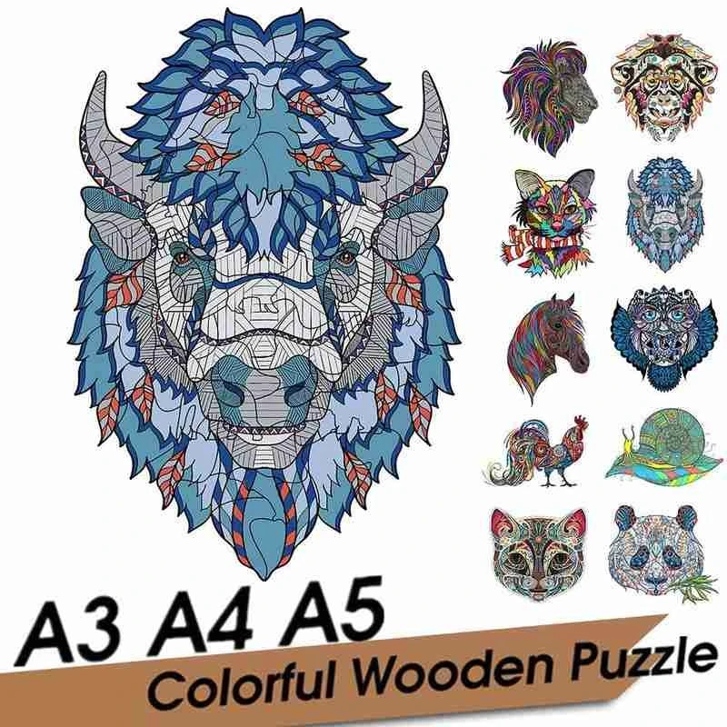 Houten Puzzel Wolf Uil Kat Paard Leeuw Sjaal Kat Aap Vee Slakken Panda Vorm Diy Interactieve Spelletjes Dier|Puzzles| - AliExpress