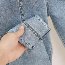 Новые модные женские осенние джинсы с высокой талией для мам, летние джинсовые шаровары бойфренда