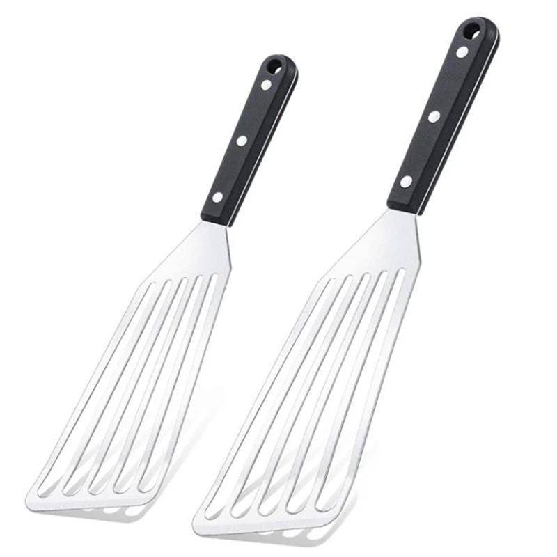 2 Pieces Slotted Fish Spatulas Wide Thin,curved Kitchen Cooking Spatula
