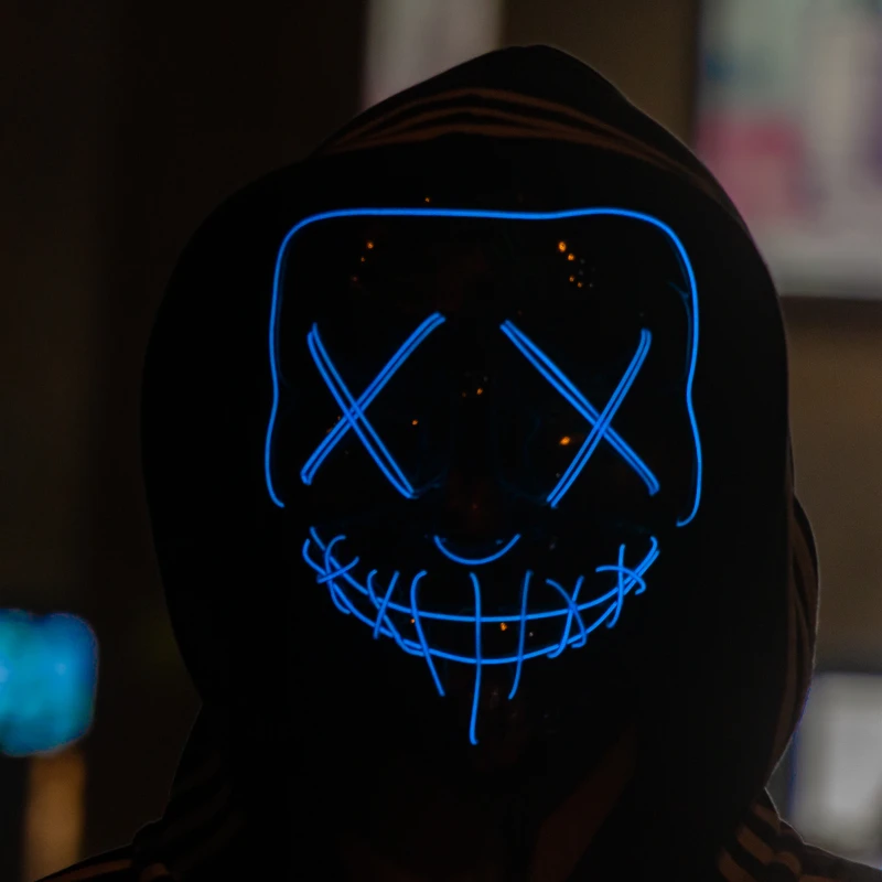 Светодиодная маска на Хэллоуин, вечерние маскарадные маски, неоновая маска, светильник светится в темноте, тушь для ресниц, маска ужаса, светящаяся маска для чистки