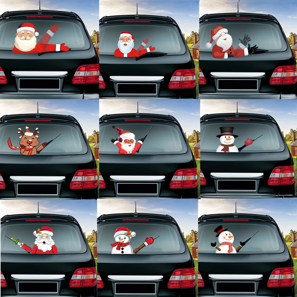 

Christmas Santa Claus Series Car Sticker Removable PVC Rear Window Windshield Wiper Car Stickers For Car Auto Festive Decoration