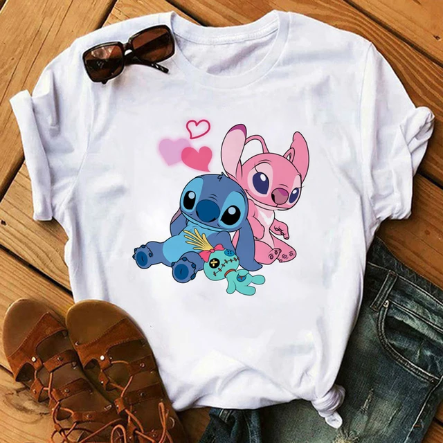 Kawaii Disney Cartoon Stitch T Shirt Men/Women Ohana Lilo Stitch Graphic Tees  Anime Summer Tops Harajuku T-shirt Female 61909