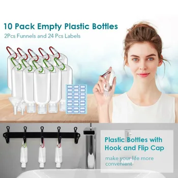 

Portable Travel Plastic Clear Keychain Bottles, Empty Leak Proof Squeeze Containers With Flip Cap Reusable Sub Bottles