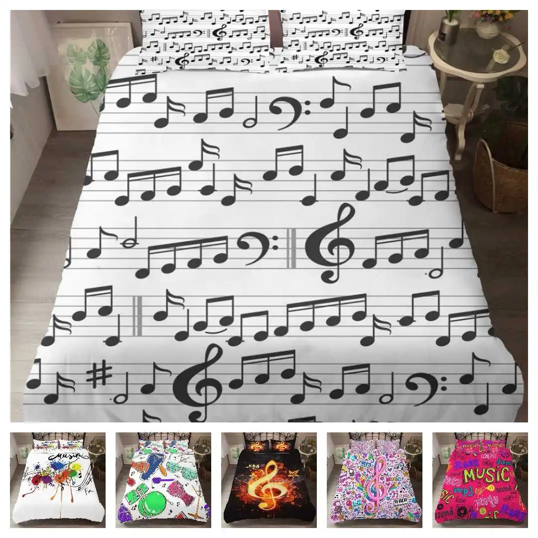 

Hot Style Bedding Set 3d Digital Music Printing 2/3pcs Duvet Cover & Pillowcases Set with Zipper Closure UK/AU/US Size