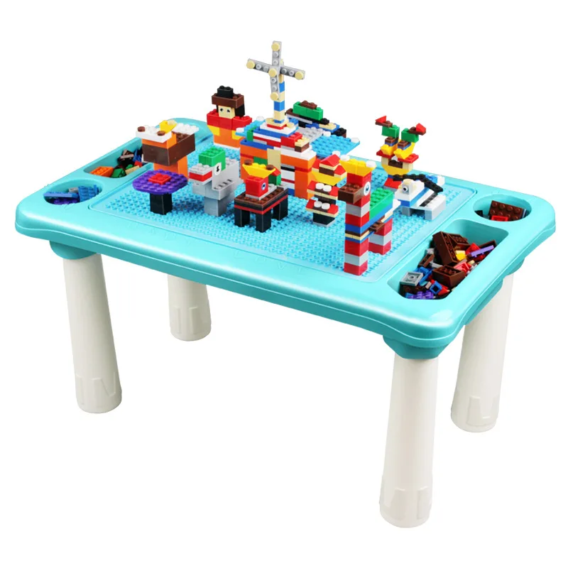  2019 Building Blocks Table With 300 Blocks Desk Base Plate Multi Functions Study Table For Children