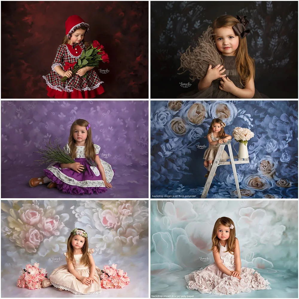 

Mocsicka Fine Art Textured Hand Painted Flowers Photography Backdrops Retro Floral Portrait Photo Props Studio Booth Background