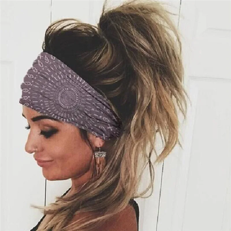 hair bow for ladies Women Hair Bands Headband Bohemian Sports Run Bandage Elastic Girl Wide Headband Print Wide Headwrap Headpiece Hairband Ladies head scarf bandana