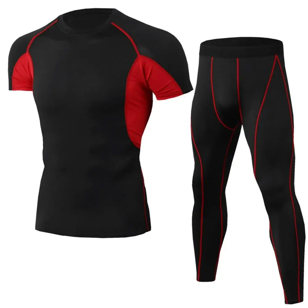 

Cloudstyle Men's Tracksuit Set Sportswear Quick-drying Tight-fitting Stretch-leg Patch Work Jogging Tees Tops Leggings